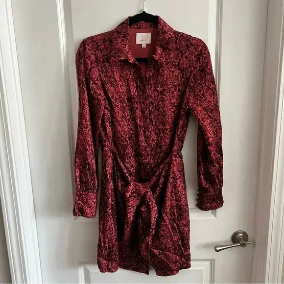167 Cinq a Sept Gaby Tie Front Snake Print Shirt Dress Size 4 - Picture 5 of 10